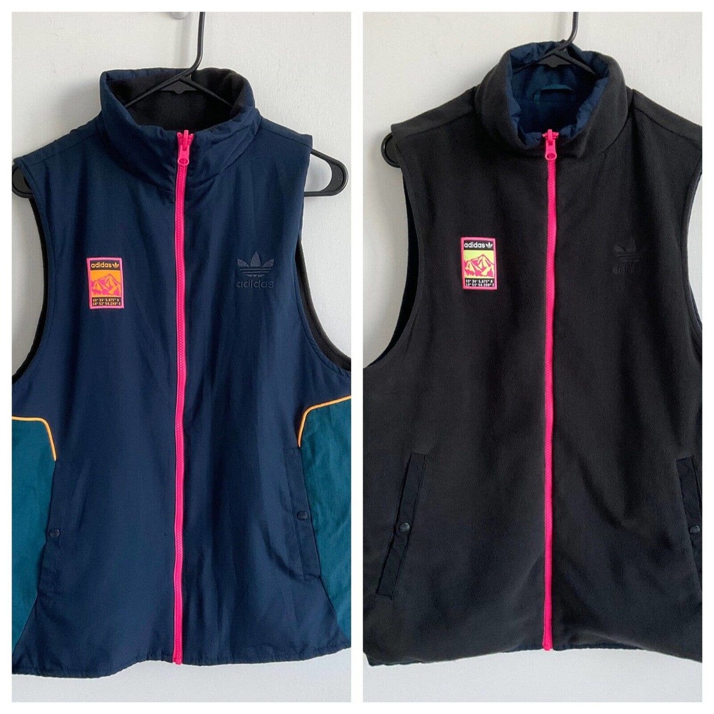 ADIDAS Women's Reversable Vest Full Zip Embroidered Logo Black Blue Size Medium